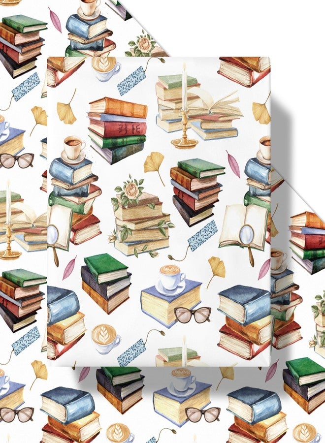 LeZakaa Book Wrapping Paper Roll, Colorful Book Design for Birthday Party Favors Warm House Gift Wrap for Book lover, Bookworm, Librarian, Teacher, Back-to-school Presents, Mini Roll, 17 in x 16.4 ft - Image 2